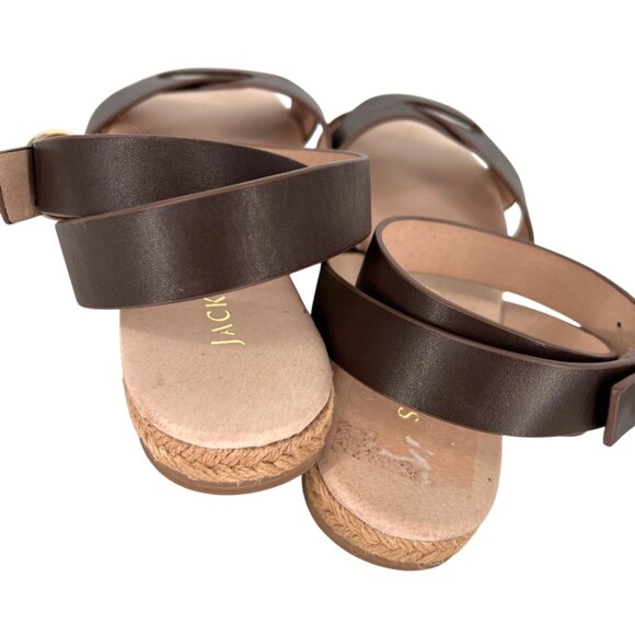 Jack Rogers Sloan Brown Leather Crisscross Espadrille Ankle Wrap Sandals Size 9 - Picture 3 of 8
